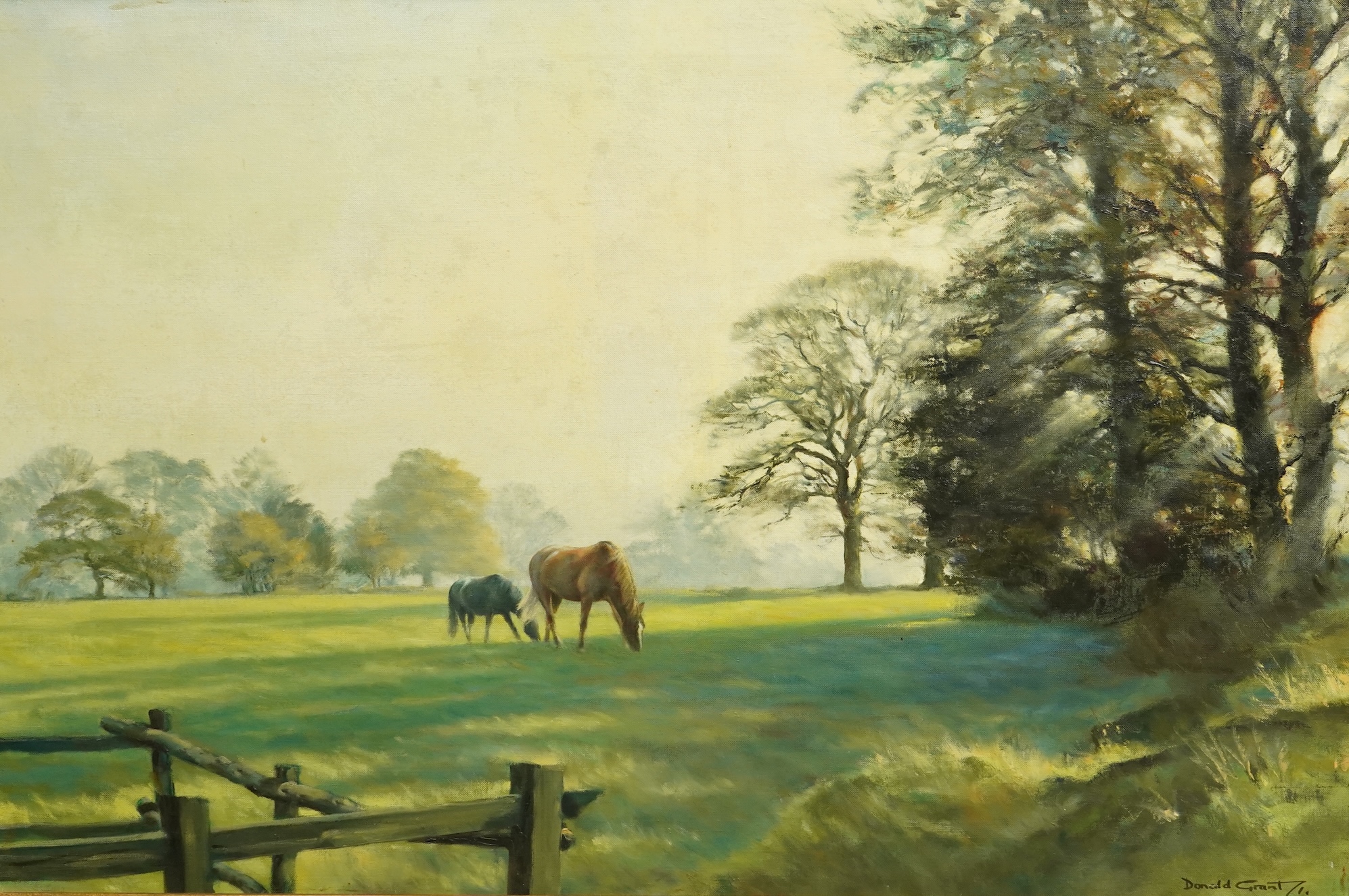 Donald Grant (English, 1924-2001), Horses in a paddock, oil on canvas, 60 x 90cm